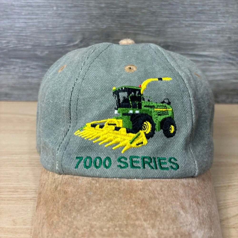 Vintage John Deere Hat Cap Strap Back‎ Green Canvas 7000 Series Tractors
